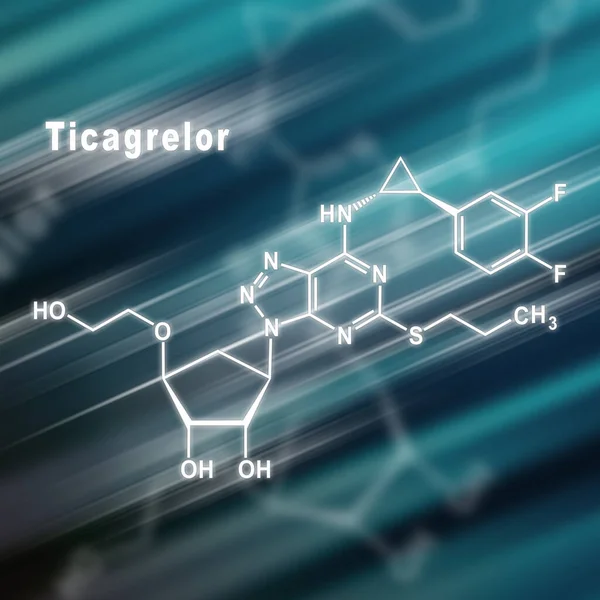 Tikagrelor Inhibitor Destiček Lék Chemická Struktura Futuristické Zázemí — Stock fotografie
