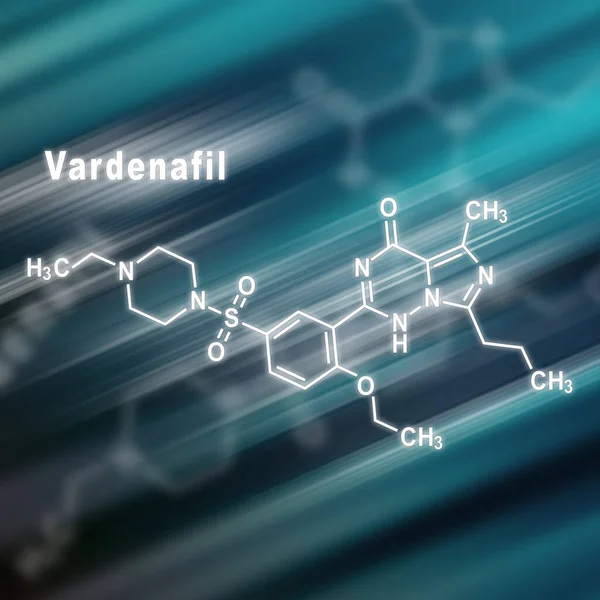 Vardenafil erectile dysfunction drug molecule Structural chemical formula futuristic background