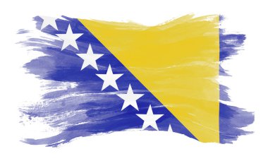 Bosna-Hersek bayrağı fırça darbesi ve beyaz arka planda ulusal bayrak