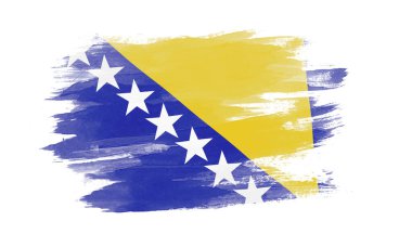 Bosna-Hersek bayrağı fırça darbesi ve beyaz arka planda ulusal bayrak
