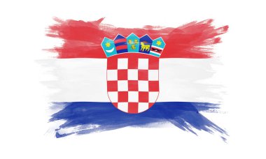 Hırvatistan bayrak fırça darbesi ve beyaz arka planda ulusal bayrak