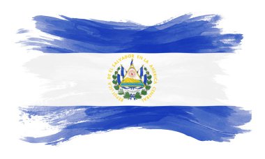 El Salvador bayrağı fırça darbesi, beyaz arka planda ulusal bayrak