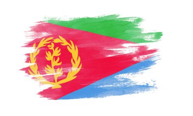 Eritre bayrağı fırça darbesi, beyaz arka planda ulusal bayrak