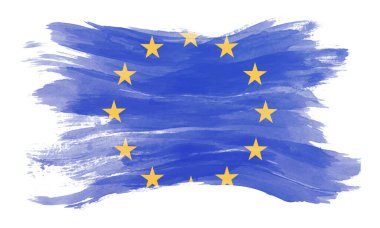 Avrupa Birliği bayrağı fırça darbesi, beyaz arka planda ulusal bayrak