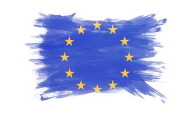 Avrupa Birliği bayrağı fırça darbesi, beyaz arka planda ulusal bayrak