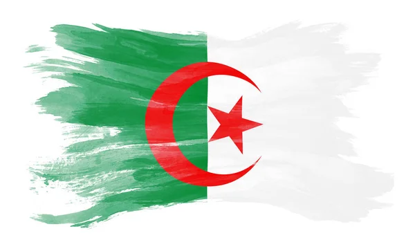 Cezayir Bayrağı Fırça Darbesi Beyaz Arka Planda Ulusal Bayrak — Stok fotoğraf