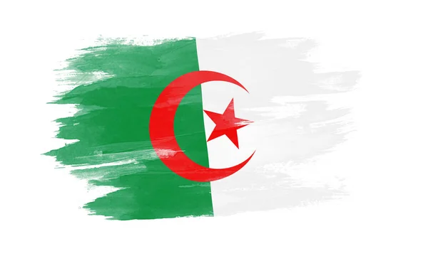 Σημαία Αλγερίας Πινέλο Εγκεφαλικό Επεισόδιο Εθνική Σημαία Λευκό Φόντο — Φωτογραφία Αρχείου