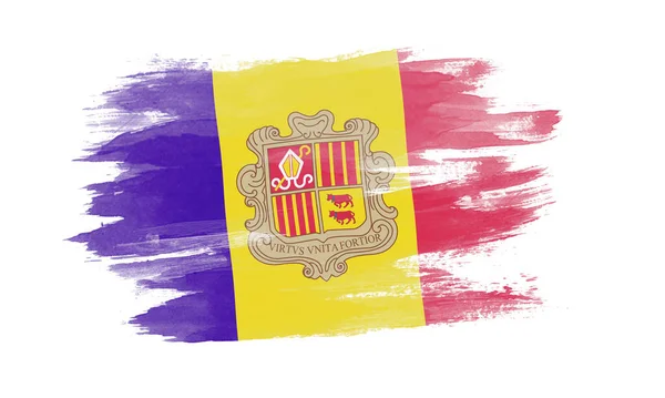 Andorra Pennellata Bandiera Bandiera Nazionale Sfondo Bianco — Foto Stock