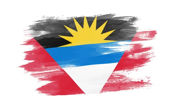 Antigua Barbuda Coup Pinceau Drapeau Drapeau National Sur Fond Blanc — Photo