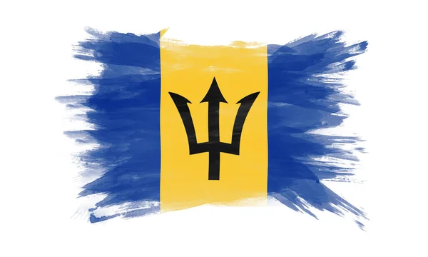 Barbados Flagga Pensel Stroke Nationell Flagga Vit Bakgrund — Stockfoto