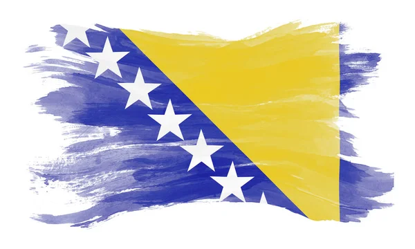 Bosna Hersek Bayrağı Fırça Darbesi Beyaz Arka Planda Ulusal Bayrak — Stok fotoğraf