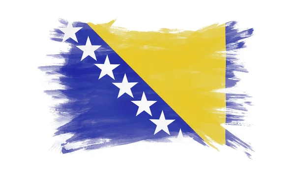 Pincelada Bandera Bosnia Herzegovina Bandera Nacional Sobre Fondo Blanco —  Fotos de Stock