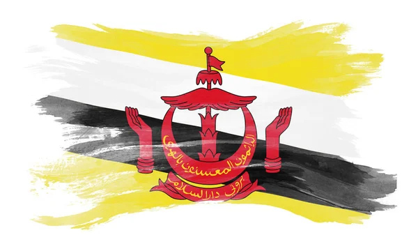 Brunei Pincel Bandeira Acidente Vascular Cerebral Bandeira Nacional Fundo Branco — Fotografia de Stock