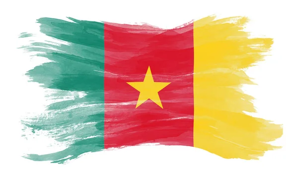 Pincel Bandeira Dos Camarões Bandeira Nacional Sobre Fundo Branco — Fotografia de Stock