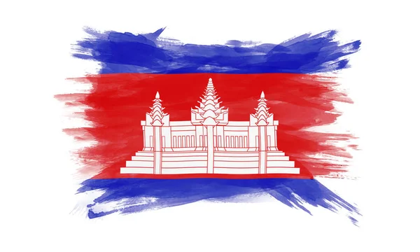 Мазок Кистью Флага Камбоджи Национальный Флаг Белом Фоне — стоковое фото