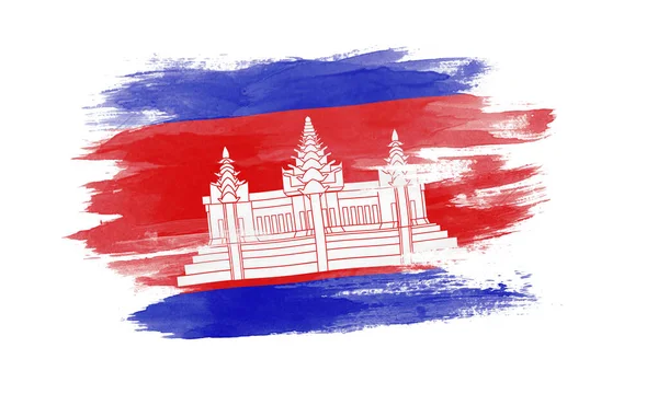 カンボジア国旗ブラシストローク白地の国旗 — ストック写真