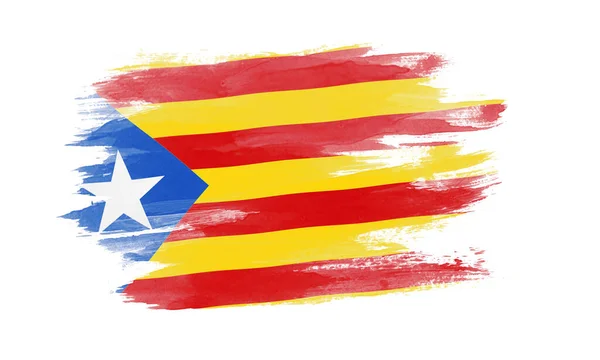 Pincelada Bandera Cataluña Bandera Nacional Fondo Brillante — Foto de Stock