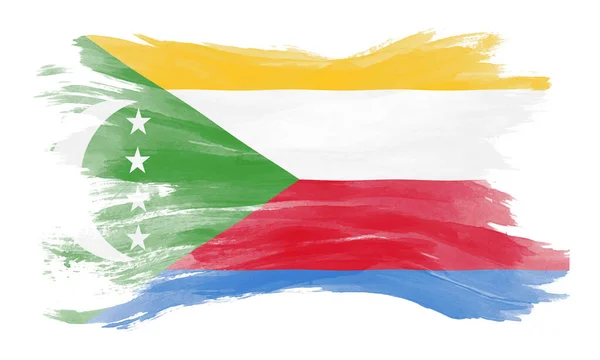 Comoren Vlaggenborstel Slag Nationale Vlag Witte Achtergrond — Stockfoto