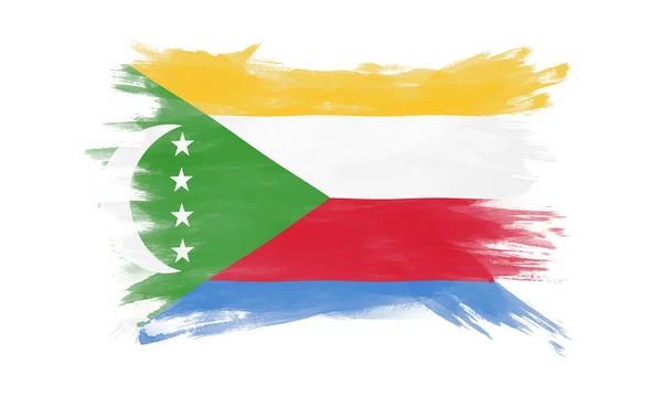 Komorská Vlajka Tahu Štětcem Národní Vlajka Bílém Pozadí — Stock fotografie
