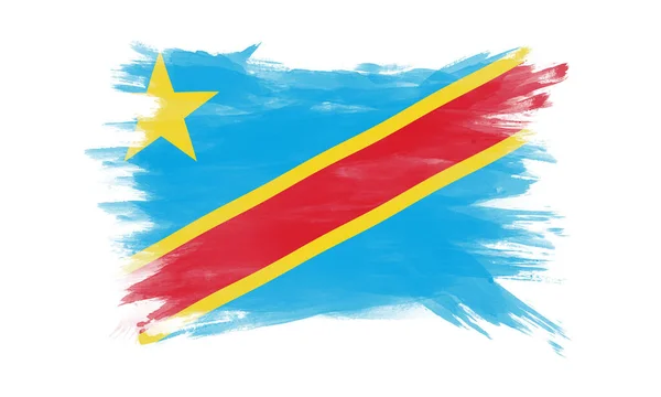 Democratic Republic of Congo flag brush stroke, national flag on white background