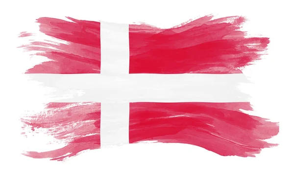 デンマーク国旗ブラシストローク白地の国旗 — ストック写真