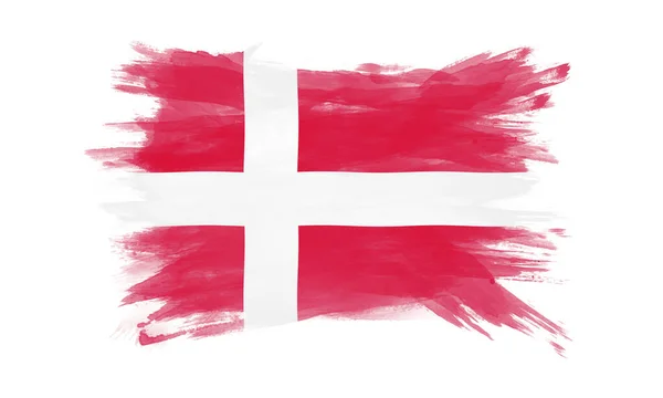 デンマーク国旗ブラシストローク白地の国旗 — ストック写真
