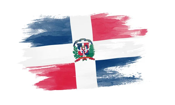 Pincelada Bandera República Dominicana Bandera Nacional Sobre Fondo Blanco — Foto de Stock