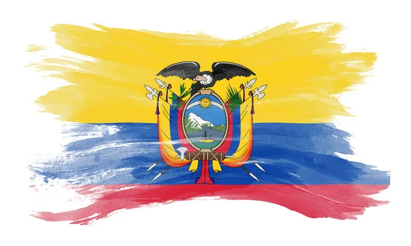 Ecuador Zászló Ecset Stroke Nemzeti Zászló Fehér Háttér — Stock Fotó