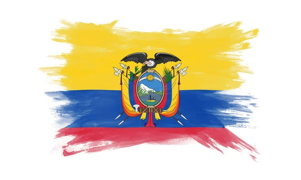 Suw Pędzla Flagi Ekwadoru Flaga Narodowa Białym Tle — Zdjęcie stockowe