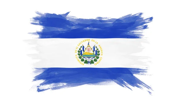 Salvador Flagga Pensel Stroke Nationell Flagga Vit Bakgrund — Stockfoto