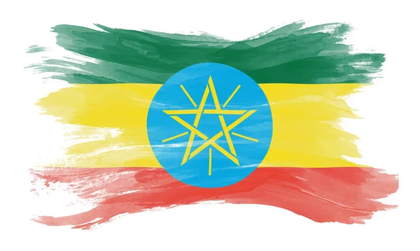 Etiópia Pincel Bandeira Bandeira Nacional Sobre Fundo Branco — Fotografia de Stock