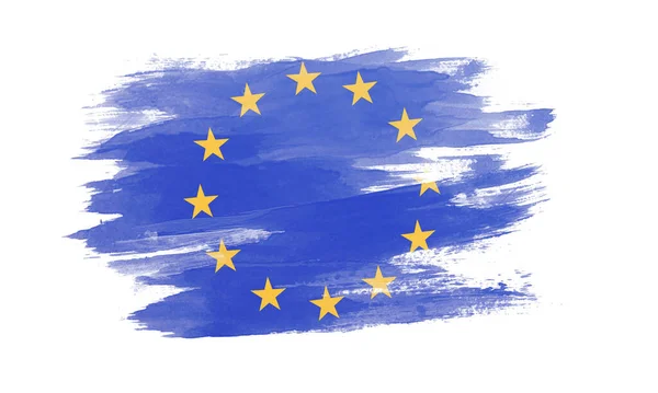 European Union Flag Brush Stroke National Flag White Background — 图库照片