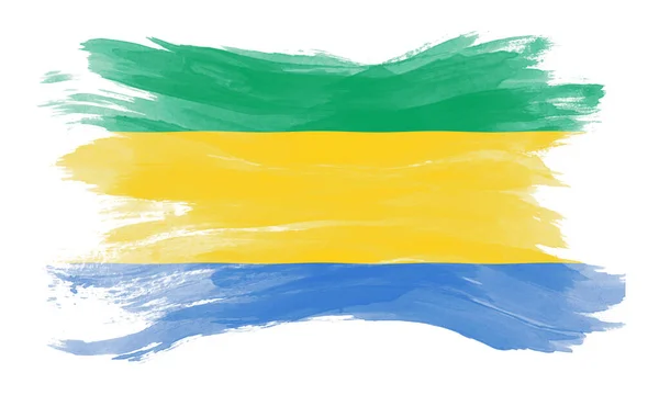 Gabon Vlajka Tahu Štětcem Národní Vlajka Bílém Pozadí — Stock fotografie
