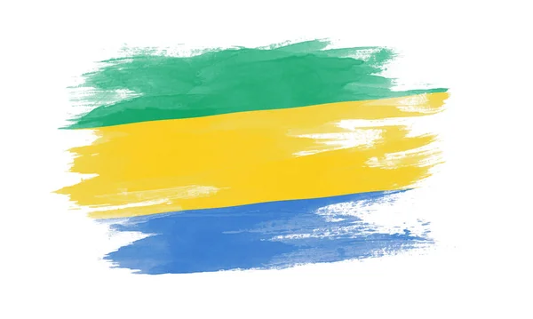Gabon Bayrağı Fırça Darbesi Beyaz Arka Planda Ulusal Bayrak — Stok fotoğraf