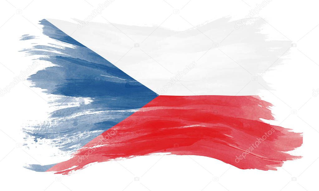 Czech Republic flag brush stroke, national flag on white background