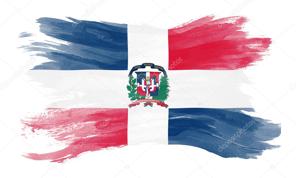 Dominican Republic flag brush stroke, national flag on white background