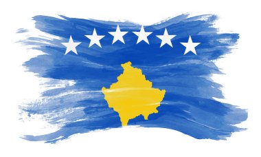 Kosova bayrağı fırça darbesi ve beyaz arka planda ulusal bayrak