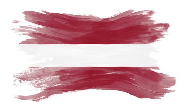 Letonya bayrağı fırça darbesi, beyaz arka planda ulusal bayrak