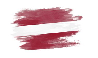 Letonya bayrağı fırça darbesi, beyaz arka planda ulusal bayrak