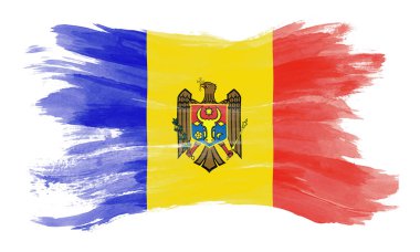 Moldova bayrağı fırça darbesi, beyaz arkaplanda ulusal bayrak