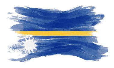 Nauru bayrağı fırça darbesi, beyaz arka planda ulusal bayrak