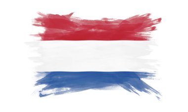 Hollanda bayrağı fırça darbesi, beyaz arka planda ulusal bayrak