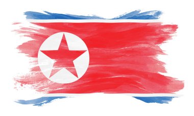 Kuzey Kore bayrak fırça darbesi, beyaz arka planda ulusal bayrak