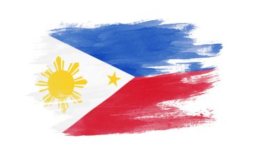 Filipinler bayrağı fırça darbesi, beyaz arka planda ulusal bayrak