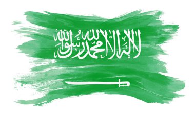 Suudi Arabistan bayrağı fırça darbesi, beyaz arka planda ulusal bayrak