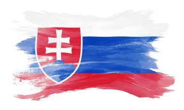 Slovakya bayrağı fırça darbesi, beyaz arkaplanda ulusal bayrak
