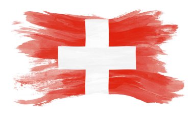 İsviçre bayrağı fırça darbesi, beyaz arka planda ulusal bayrak