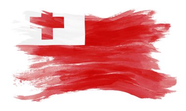 Tonga bayrağı fırça darbesi, beyaz arka planda ulusal bayrak