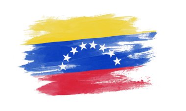Venezuela bayrağı fırça darbesi, beyaz arka planda ulusal bayrak
