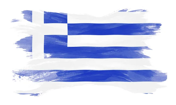 Pinselstrich Der Griechischen Flagge Nationalflagge Auf Weißem Hintergrund — Stockfoto